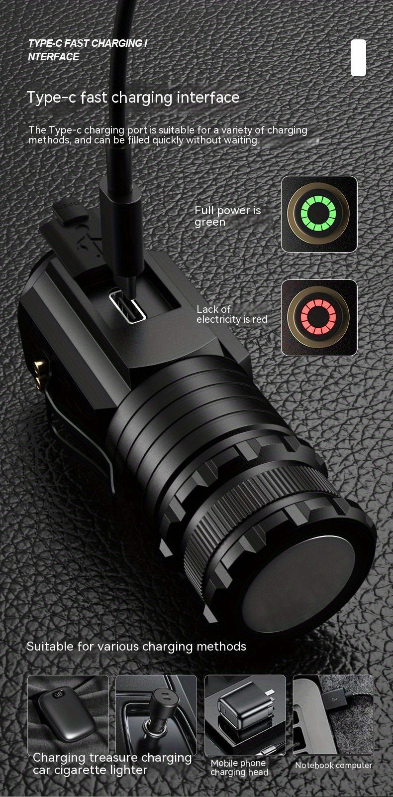  compact 3000lm led flashlight with magnetic base usb c rechargeable battery aluminum alloy long range household use details 7