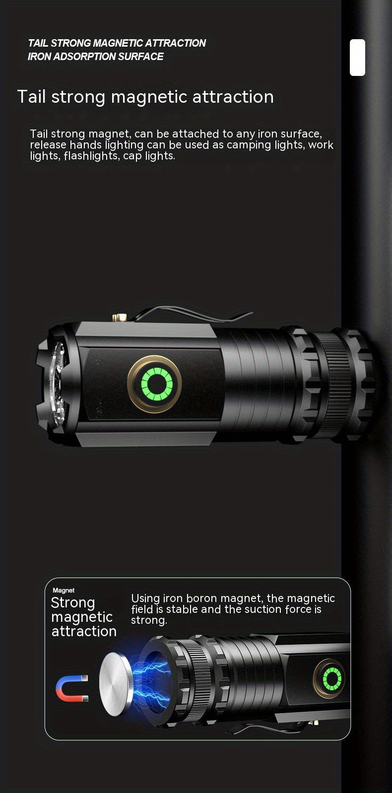  compact 3000lm led flashlight with magnetic base usb c rechargeable battery aluminum alloy long range household use details 9