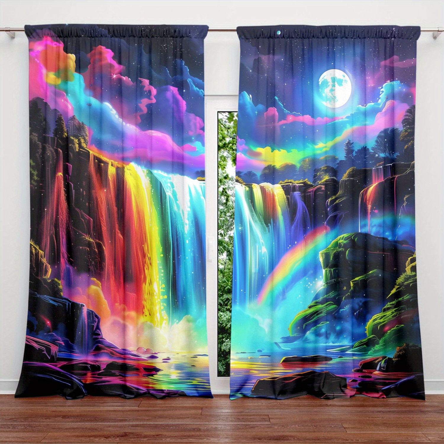 

Rainbow Printed Curtains - Set Of 2 Panels For Spooky Home Decor In Living Room, Bedroom