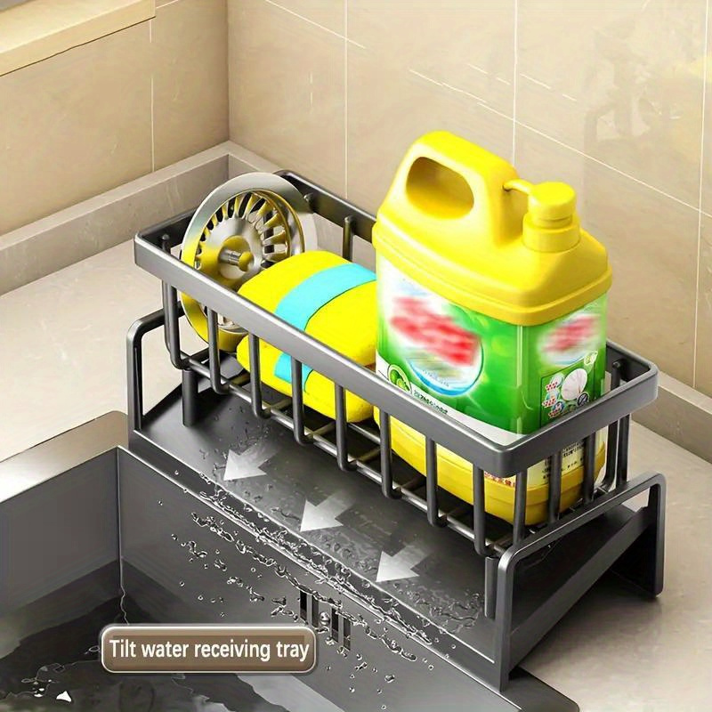 1pc metal and plastic sink caddy organizer bathroom and kitchen drain storage rack sponge and cloth holder cutting angle leak proof design hot   details 7