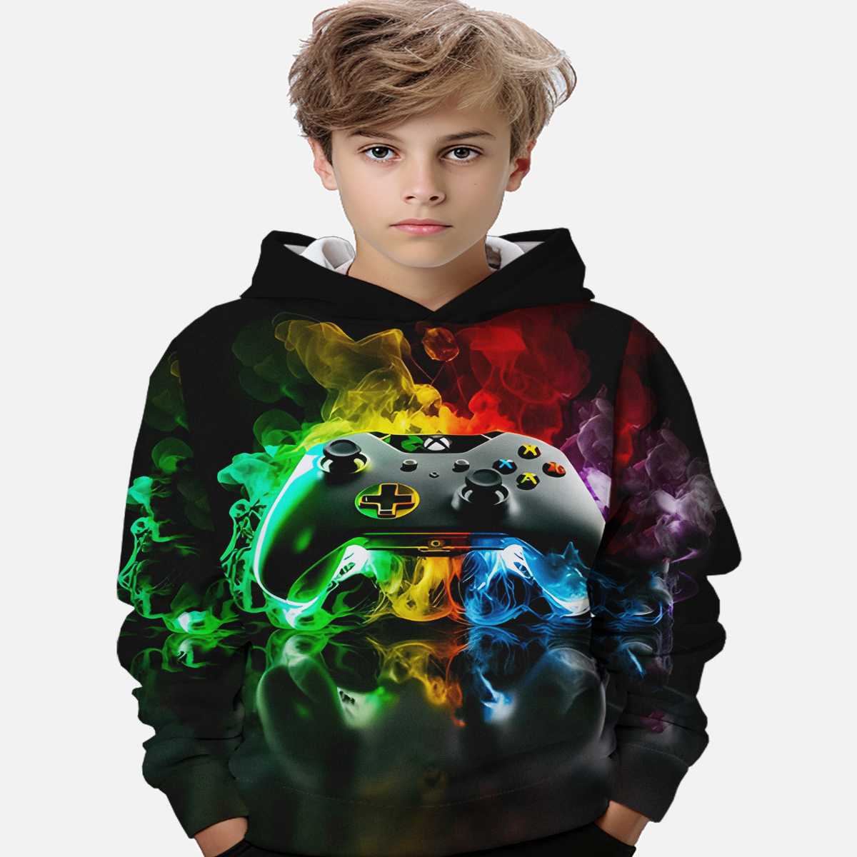 

Colorful Smoke And Gamepad 3d Print Boys Long Sleeve Hoodie, Stay Stylish And Cozy Sweatshirt - Perfect Spring Fall Essential For Your Fashionista!