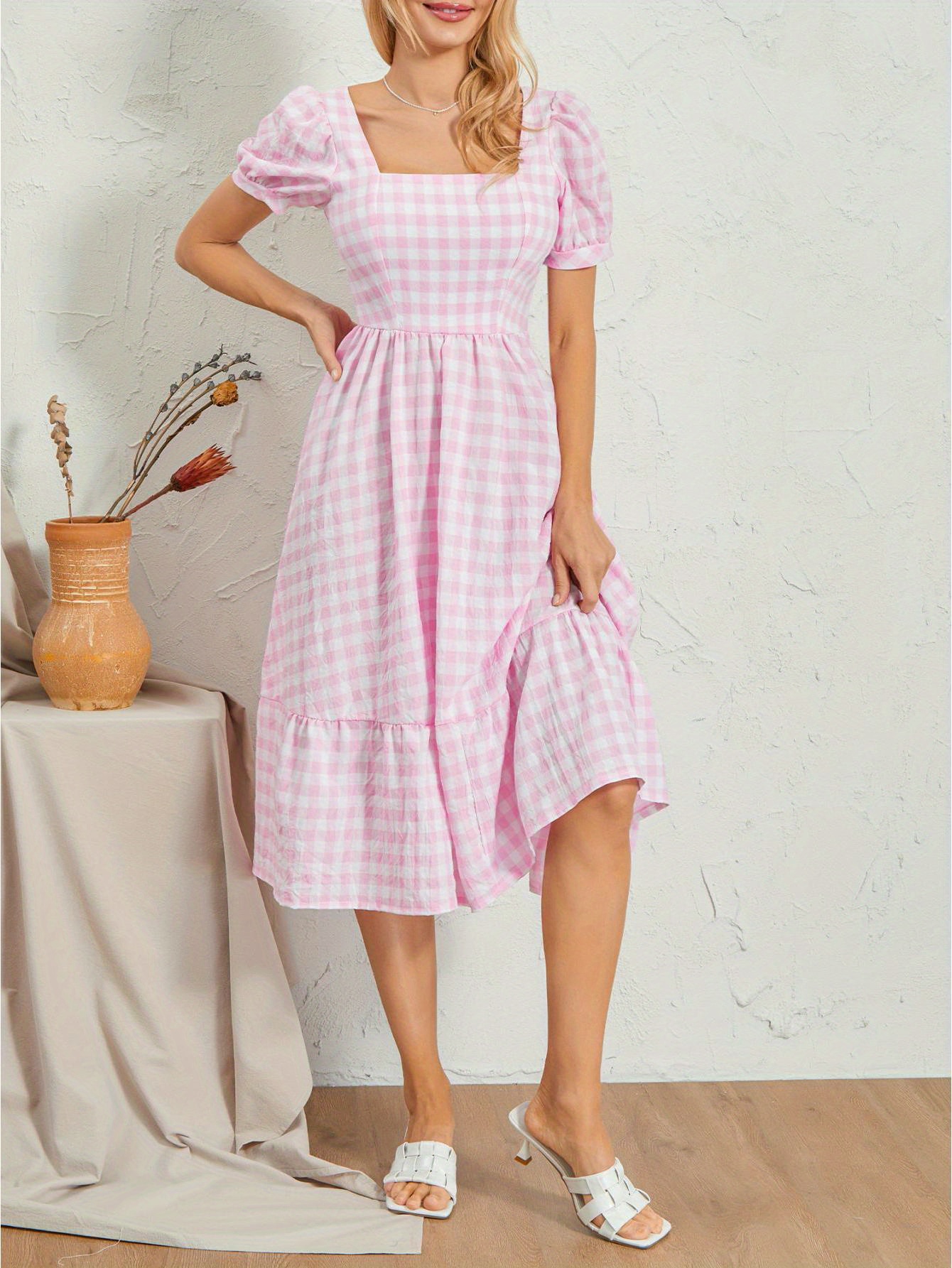 sachin and babi light blue dress Plus Size Christmas Women Plaid Check A-Line Dress Party Cocktail Midi  Dresses