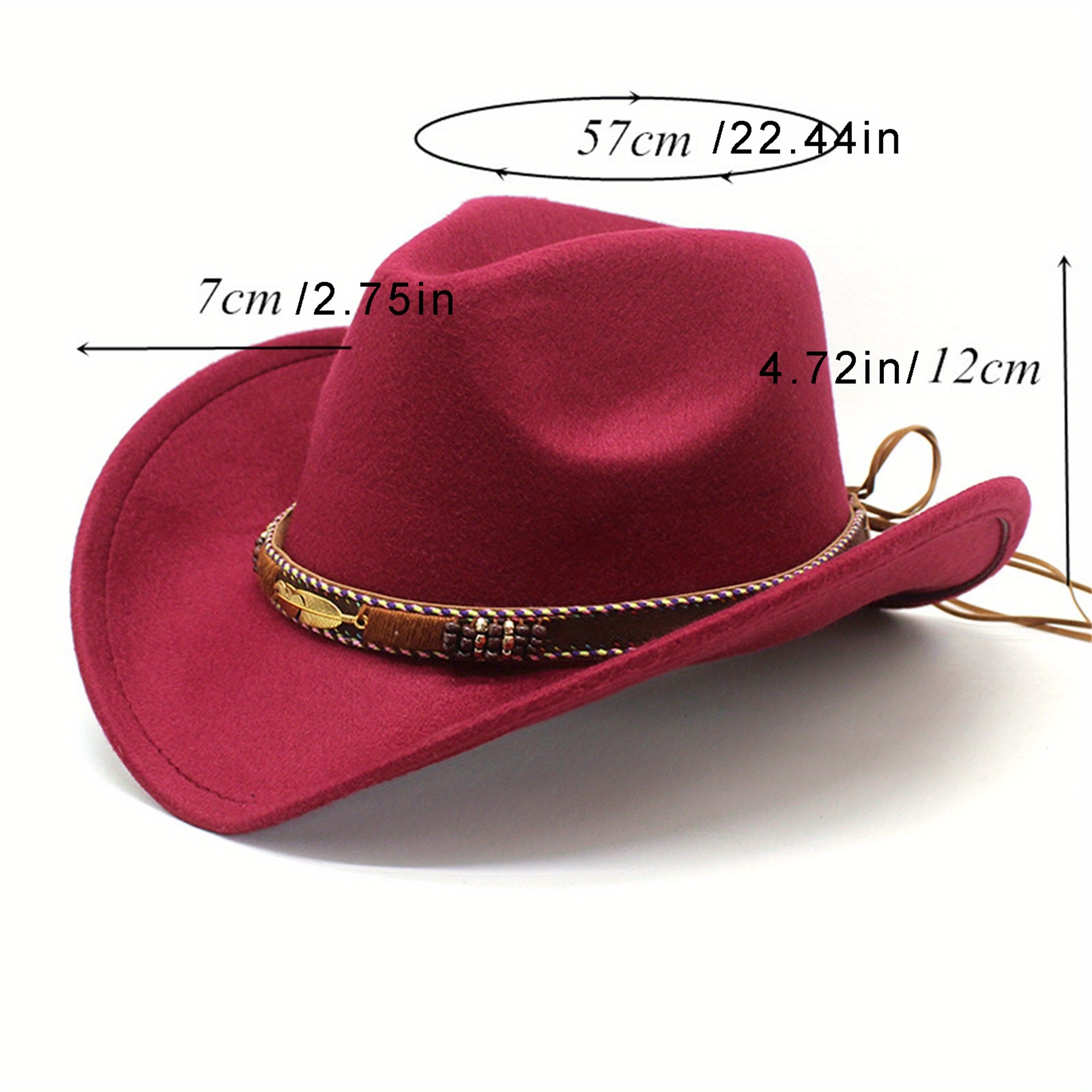 Chapeau de cowgirl en feutre pour femmes et hommes, chapeau western vintage à large bord souple avec ceinture pour fête, chapeau de cowboy western pou