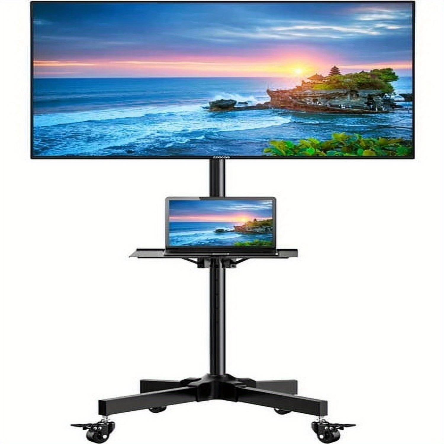 TEMU Height Adjustable Rolling Tv Cart With Lockable Wheels, Fits 23-60 Inch Lcd Led Oled Flat And Curved Tvs, Mobile Tv Stand For Home And Office,