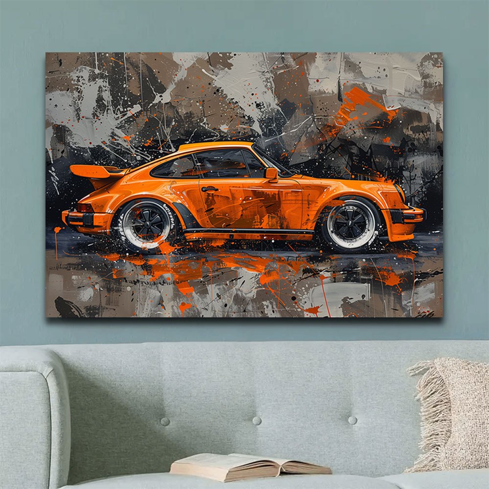 

1pc, Canvas Painting--unframeless, An Orange Vintage Sports Car, Living Room Bedroom Canvas Painting Light Living Room Background Wall Painting Studio Hallway Art Hanging Painting, 24x16inch