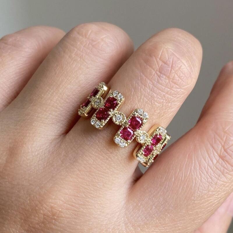 

1pc Exquisite Geometric Setting Exquisite Vintage Rhinestone Golden Stainless Steel Ring Woman Daily Party Gift Banquet Prom Size