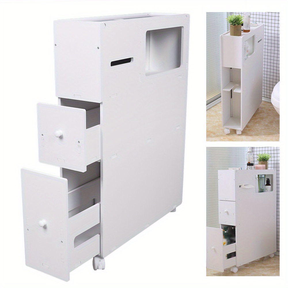 

Bathroom Storage Cabinet 3-tier Toilet Side Cabinet Free Standing Toilet Paper Holder Narrow Corner Floor Cabinet Vertical Dresser Storage Tower With Drawers For Small Space