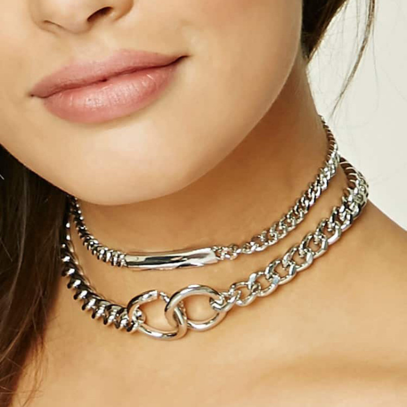 

2 Pieces Of Women'-layer Choker Necklaces, Hip-hop Chain Necklaces, Short Punk Chains