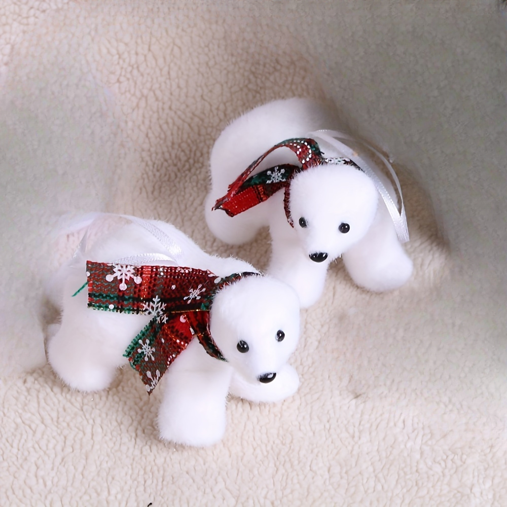 2pcs Christmas Polar Bear Dolls, White Bear Pendants, Small Tree Ornaments For Holiday Decorations, Christmas Decor