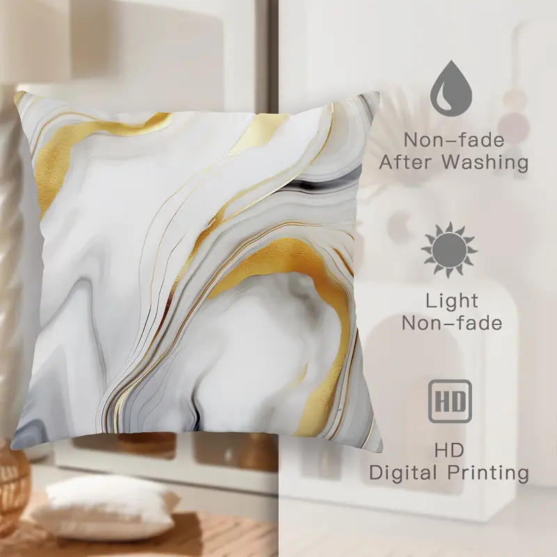 4pcs modern minimalist marble gray golden throw pillow covers century decor cushion covers elegant marble pattern in white gray golden for living room bedroom sofa bed home decor accent pillows 18x18 inch 45x45 care polyester fabric pillows for couch bedroom accessories contemporary design textured finish decorative pillows interior designers sofa accessories durable material decorative Product details 7
