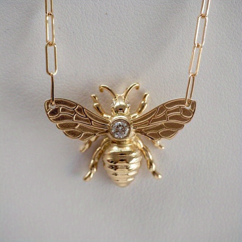 

1pc Exquisite Bee Animal Set Rhinestone Fashion Copper Golden Necklace Woman Party Banquet Daily