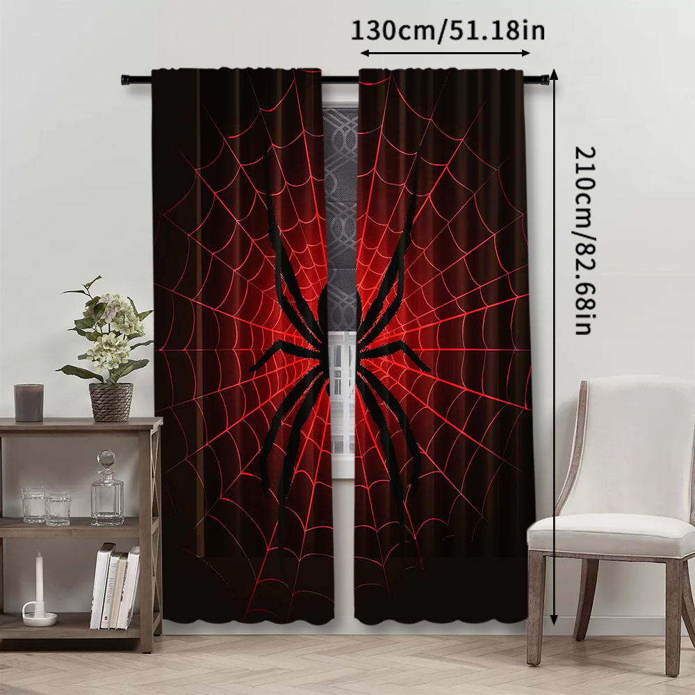 TEMU Set Of 2, Curtains Featuring A Web Design, Designed For Rod Pocket Installation, Printed, Made From Polyester, Ideal For Living Rooms, Kitchens,