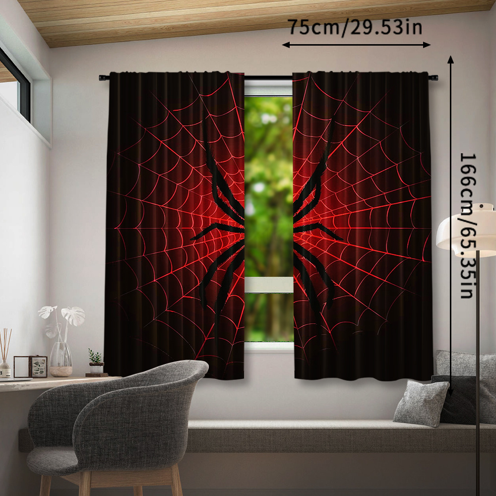 TEMU Set Of 2, Curtains Featuring A Web Design, Designed For Rod Pocket Installation, Printed, Made From Polyester, Ideal For Living Rooms, Kitchens,