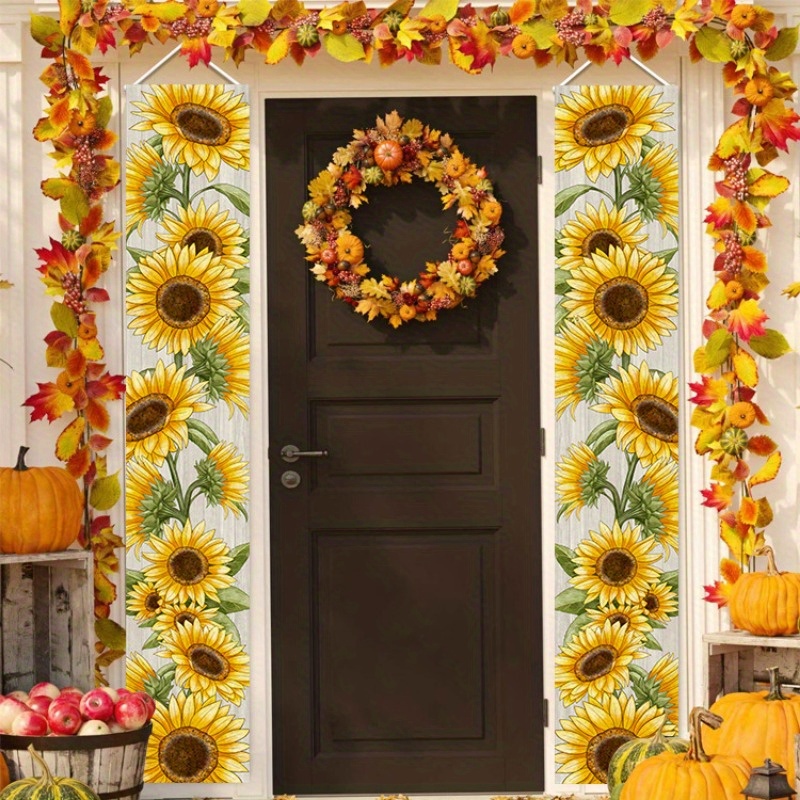 

1 Pair, Fall Sunflower Welcome Banners Porch Signs - Fall, Thanksgiving & Harvest Fest Decor, Hanging Flag, For Wall, Porch, Front Door, Garden & Home, Farmhouse Style Home Wall Outdoor Decor