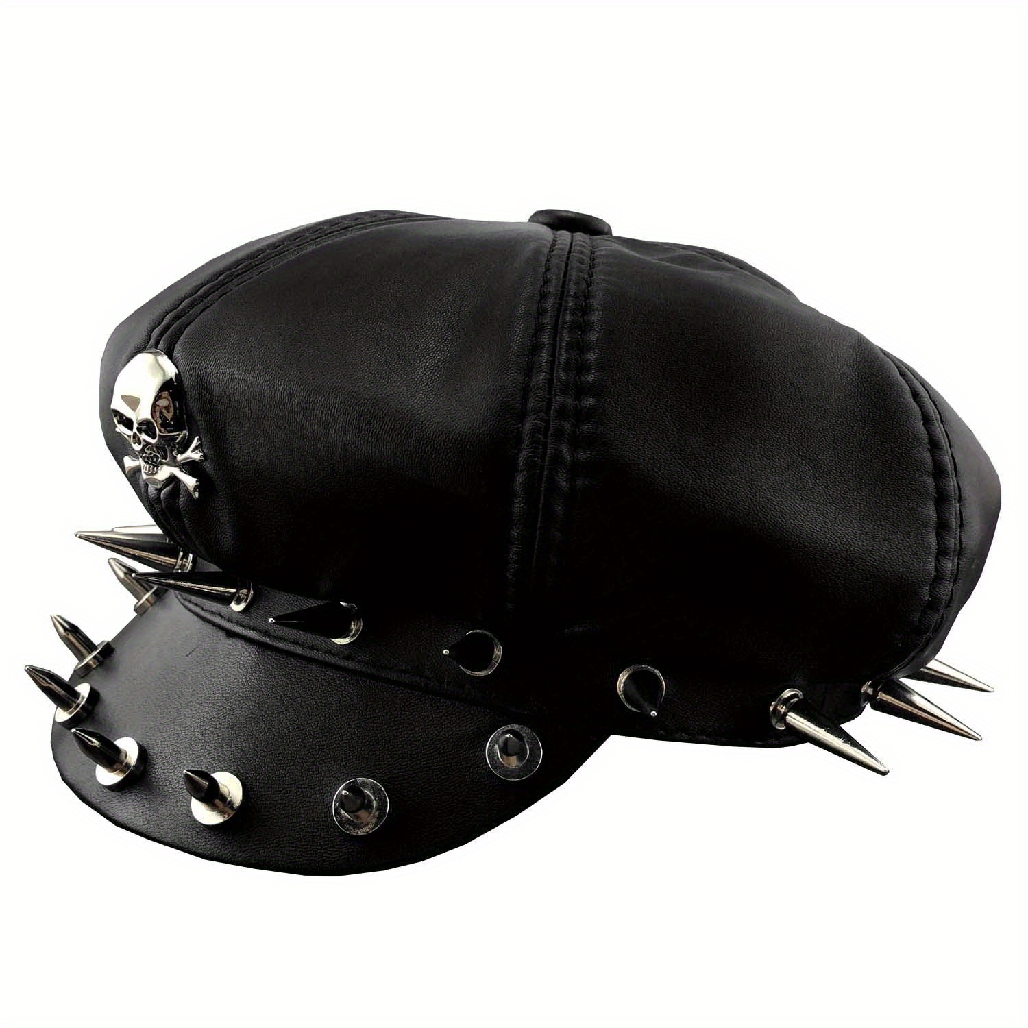 cool punk rock skull spike cap biker newsboy flat cap mens - Temu