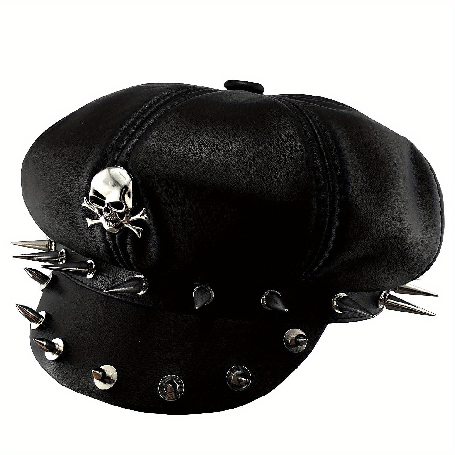 cool punk rock skull spike cap biker newsboy flat cap mens - Temu