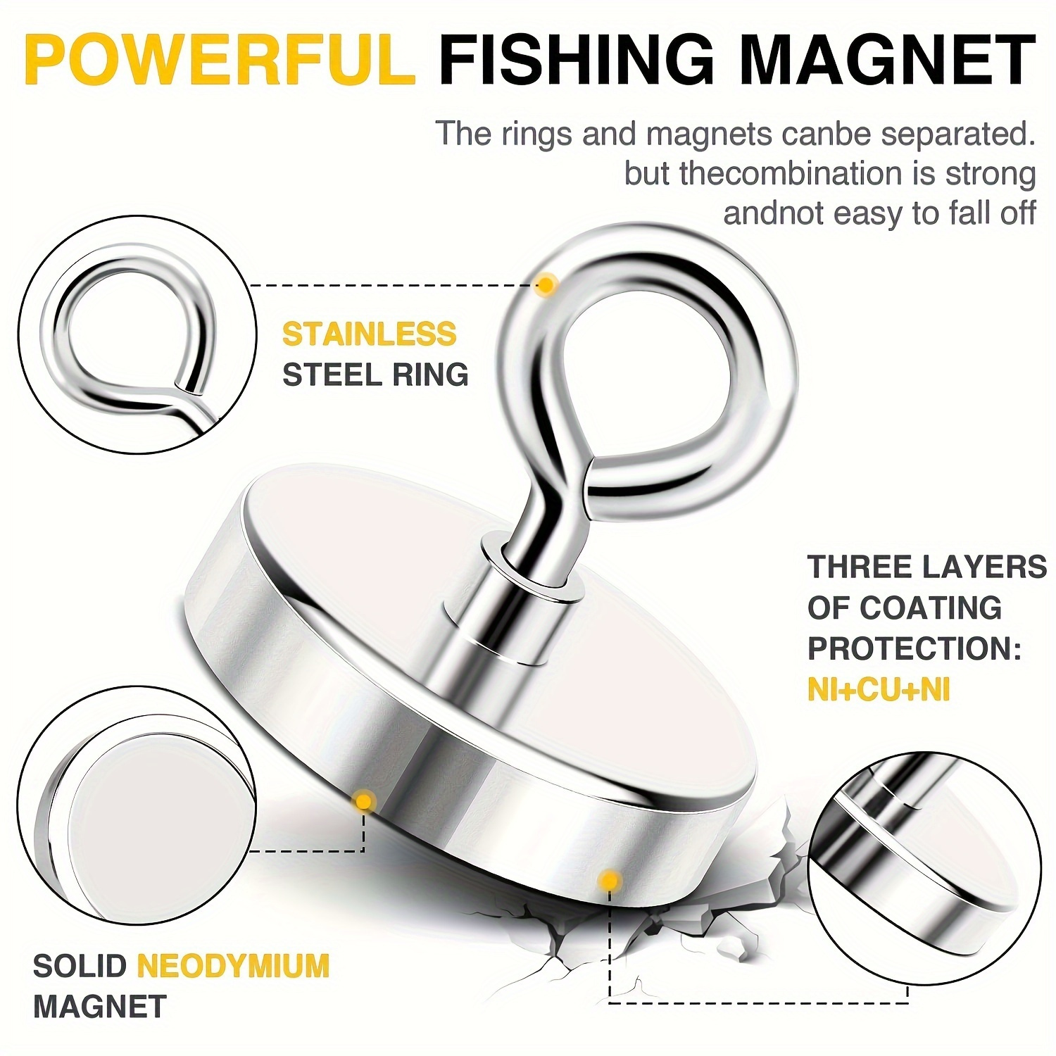 

Powerful Refrigerator Magnets, Fishing Magnet With A Pull Strength Of 1000lb (453kg), 90mm In Diameter, Metal Magnet With Safety Bolts, Ideal For Salvage And Recovery Tasks.