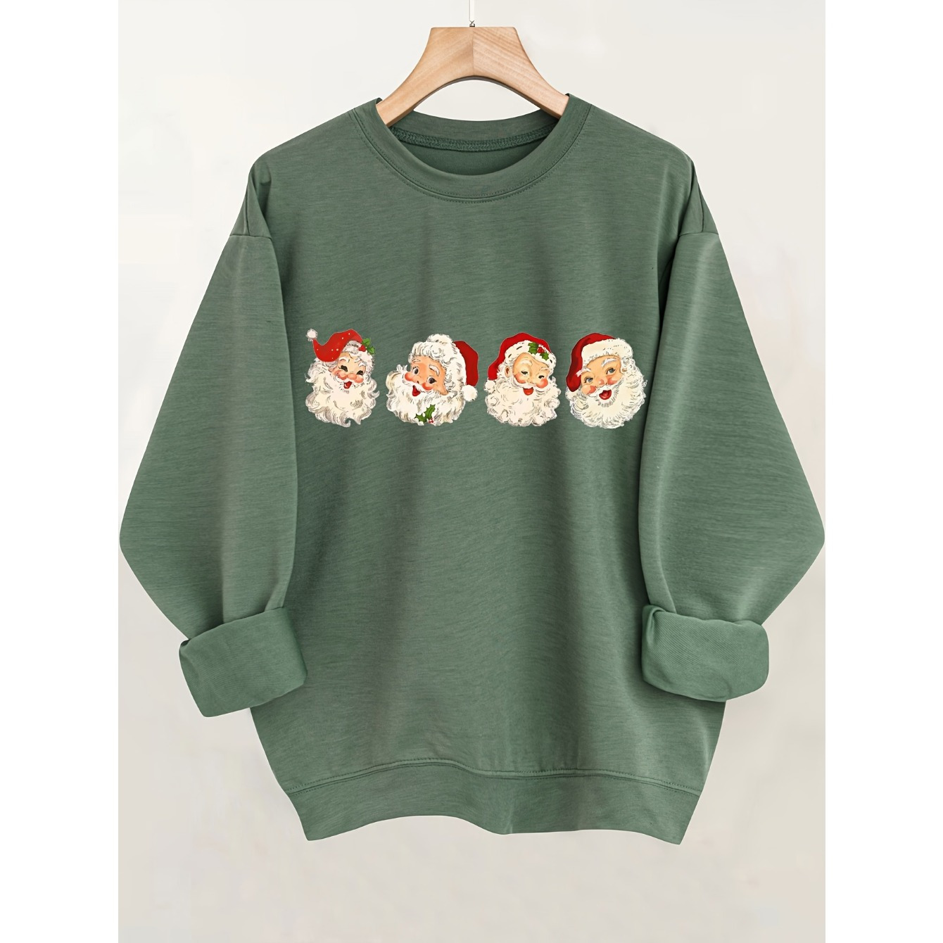 

Santa Claus Print Pullover Sweatshirt, Casual Long Sleeve Crew Neck Sweatshirt For Fall & Winter, Women's Clothing