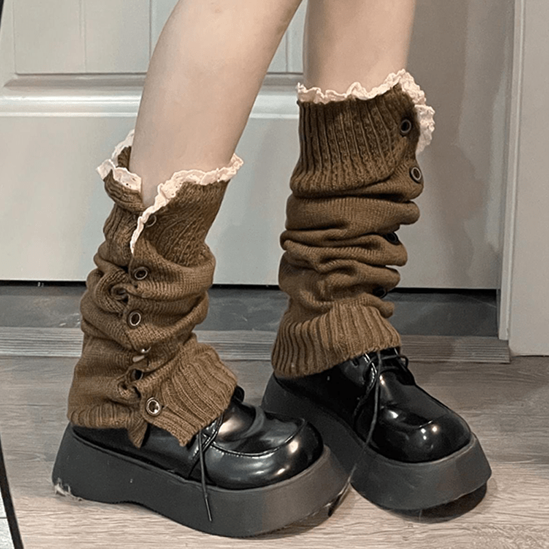 Womens Leg Socks With Button Retro Knit Leg Warmers Vintage High Leg Knee Warmer Socks Outfit For Teenager Party, For Teenager, For Teenager