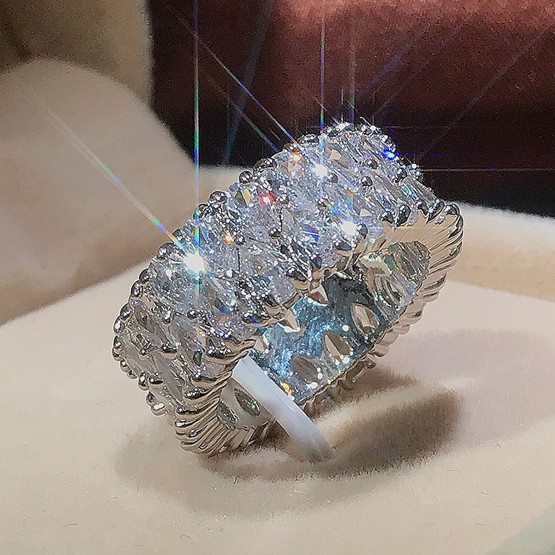 

European And Style Hot-selling New Aaa Double Row Drop-shaped Zircon Ring Trendy Ring Accessory