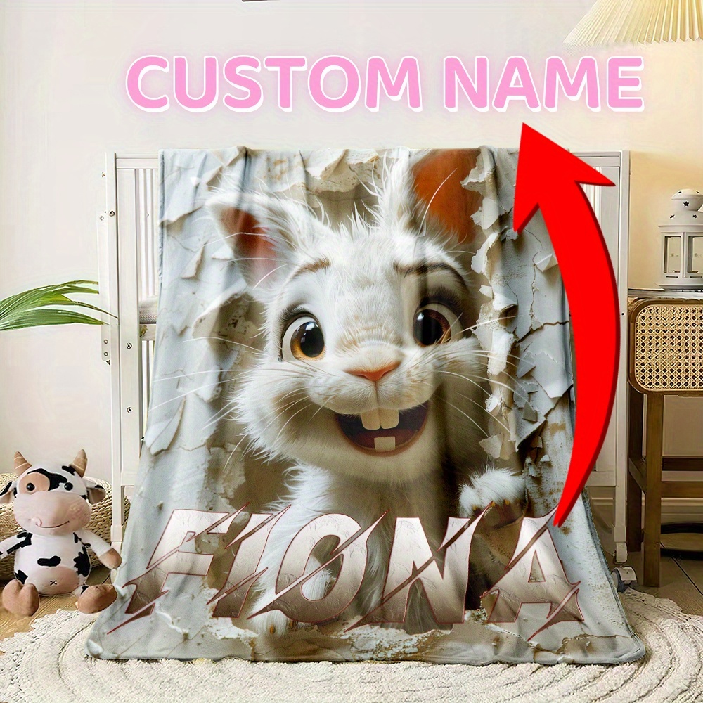

Name Rabbit & Flannel Blanket - , For , Bedroom, | Personalized