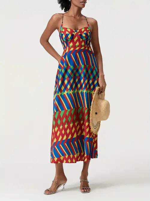 Sleeveless Spaghetti Strap Backless Boho Swing Dress Summer Women's Floral Backless Maxi Dress - Spaghetti Strap Boho Slip Dress For Summer, Vacations & Going Out Sleeveless Spaghetti Strap Backless Boho Swing Dress Summer Women's Floral Backless Maxi Dress - Spaghetti Strap Boho Slip Dress For Summer, Vacations & Going Out