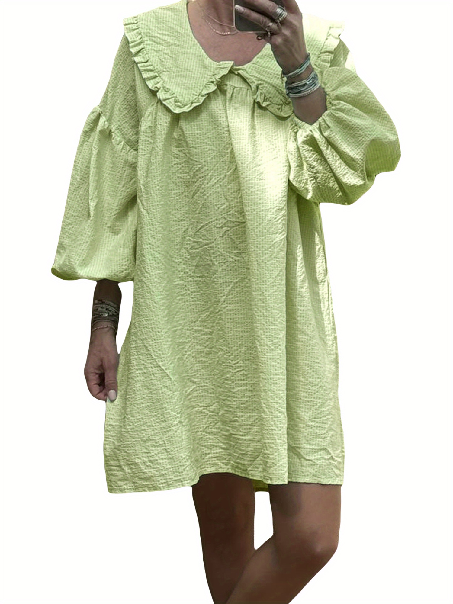 green emerald velvet dress Adventures Ahead Button Up Babydoll Dress in Green main image 0