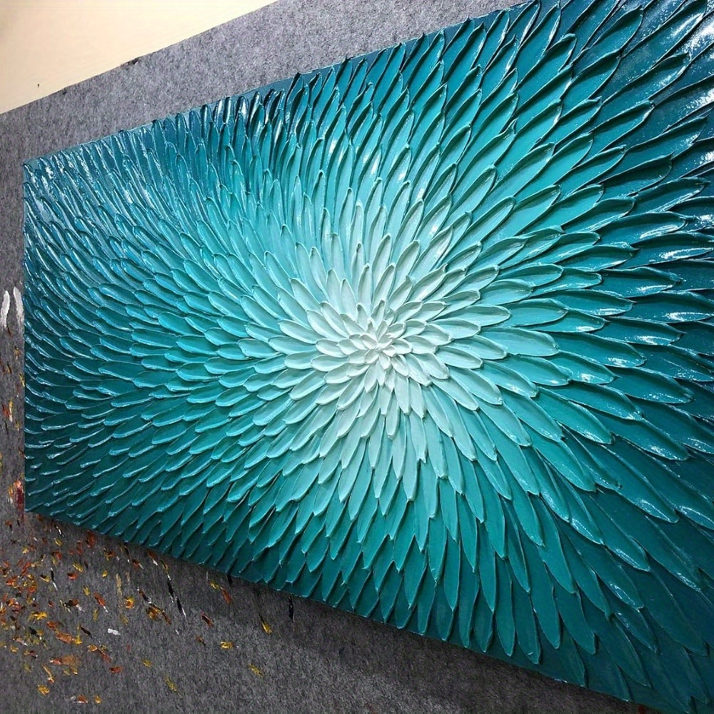 

Abstract Teal Blue Textured Oil Painting - Acrylic On Canvas, Framed Wall Art, Ready To Hang24''x32''x1.5''(60x80x4cm)