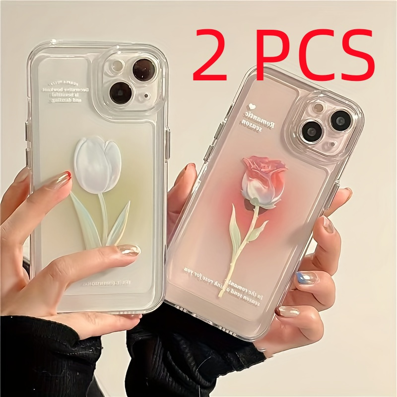 E-shop 2er-Set Mode-Rosenblüten Handyhülle Geeignet für iPhone 14 13 Pro 12 11 X 8 7 Serie, Ostern, Weihnachten, Freundin, Freund, Geschenk, Weiche