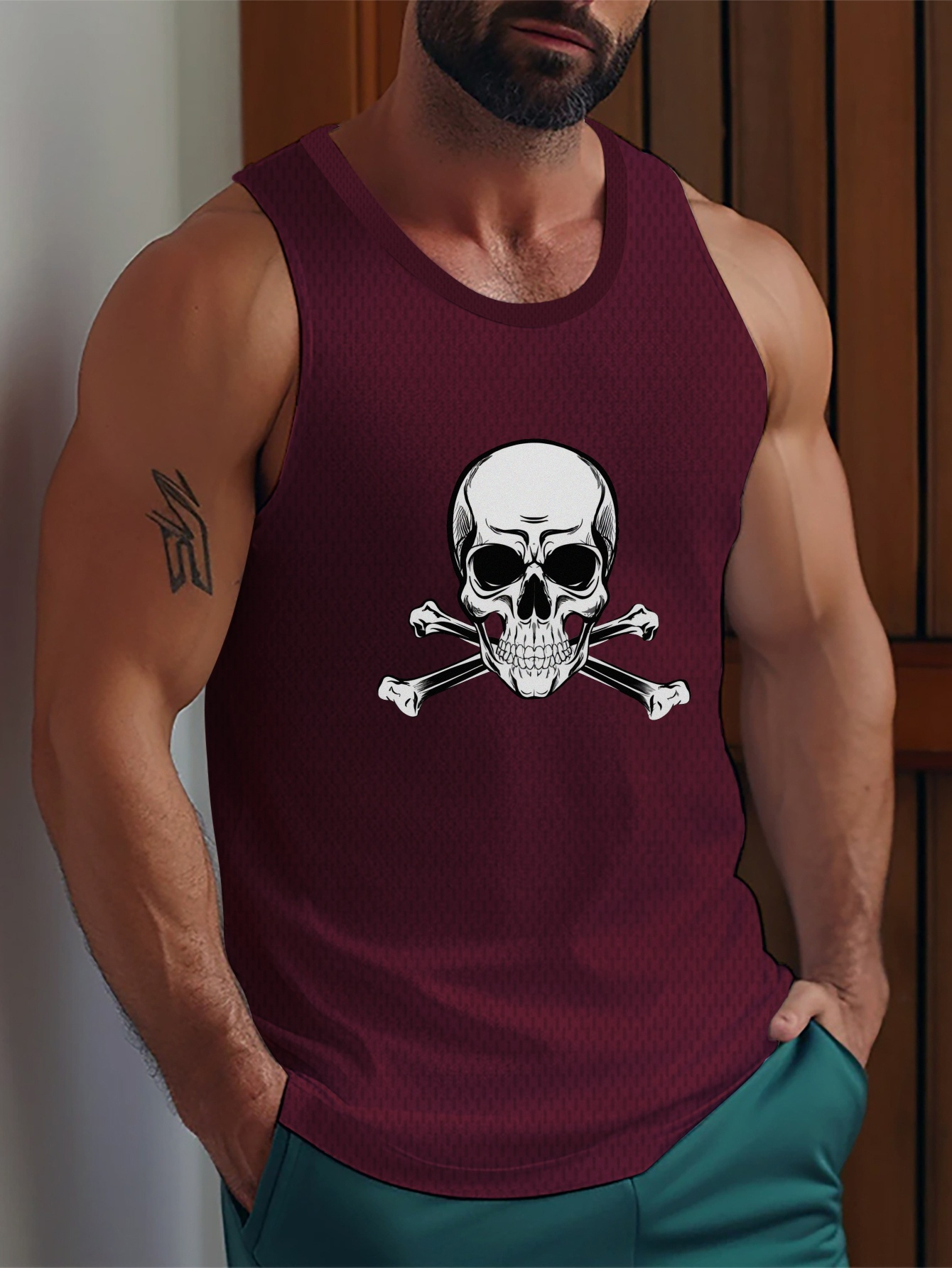 intrincado estampado esqueleto calavera camiseta sin Temu Uruguay