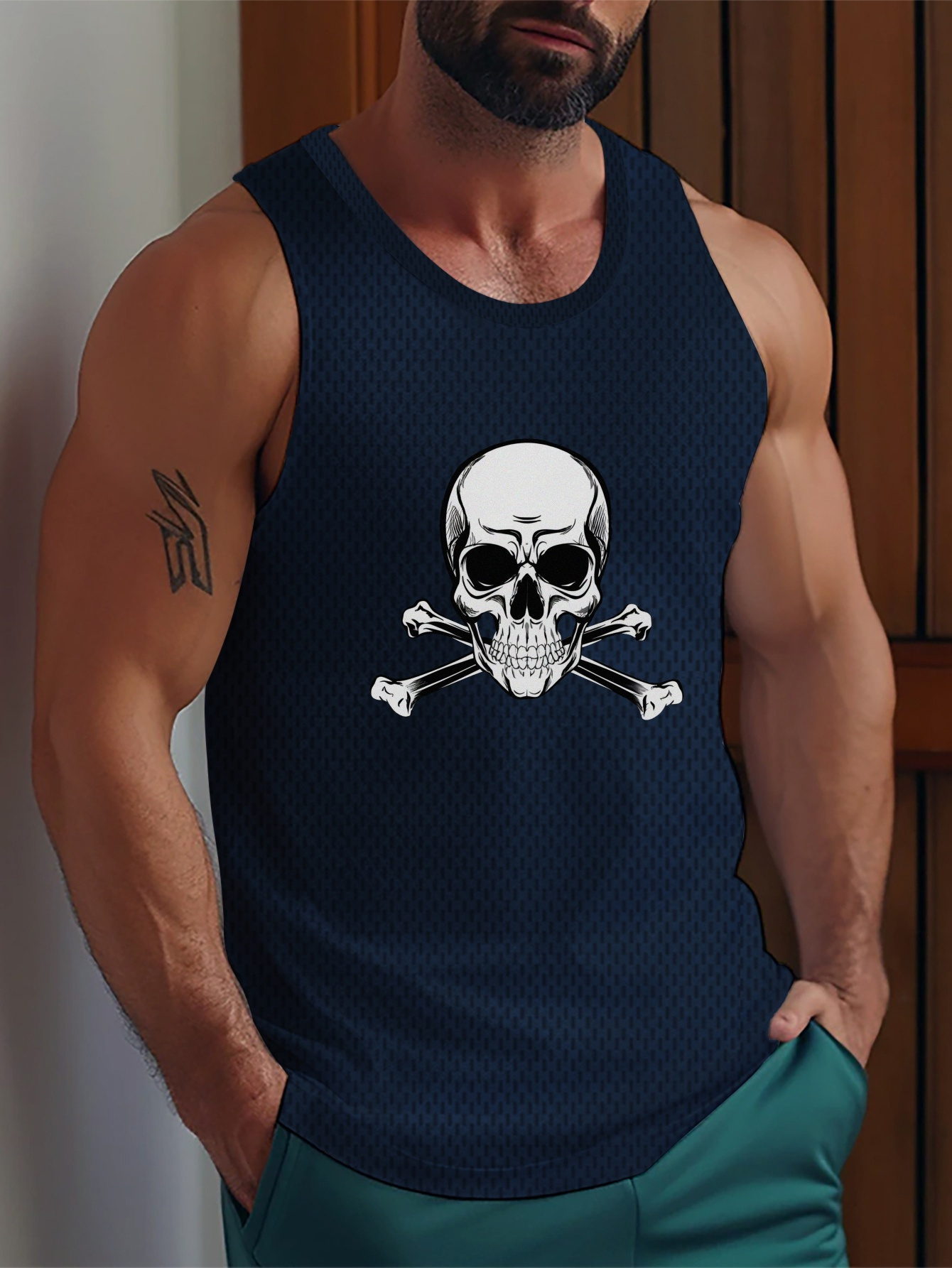 intrincado estampado esqueleto calavera camiseta sin Temu Uruguay