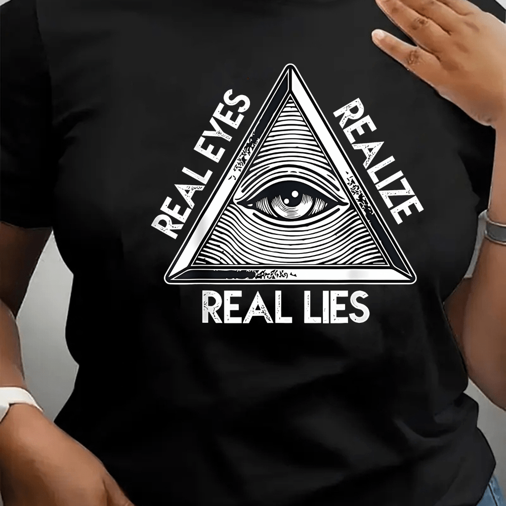 

Women's Casual Sports T-shirt - ", , " Geometric Eye Print Graphic - Machine Washable - Round Neck - All