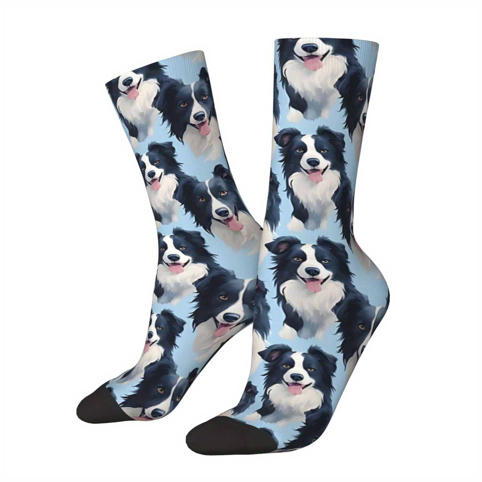 

Men's Fun Border Collie Print Crew Socks - Comfortable, Breathable & Seamless | Perfect For Casual Wear & Gifts