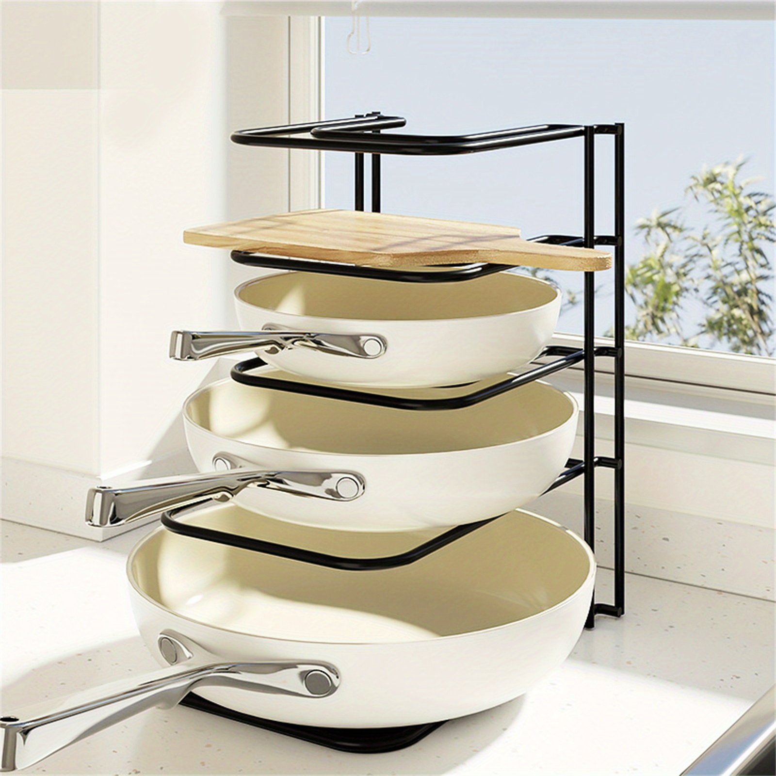 

1pc Multi-functional Kitchen Storage Rack, Heavy Duty Pots And Pans Organizer - Holds Cast Iron Skillets, Durable Construction - Space Saving Kitchen Storage - No Assembly Required