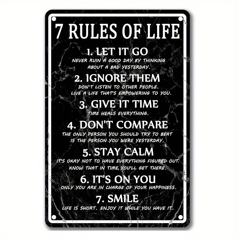 

Inspirational Life Rules Wall Art Sign 15x20cm - Motivational Quotes Metal Plate, No Electricity Or Battery Required, Featherless, Versatile Decor For Home, Office, Classroom - Easy Hang, Ideal Gift