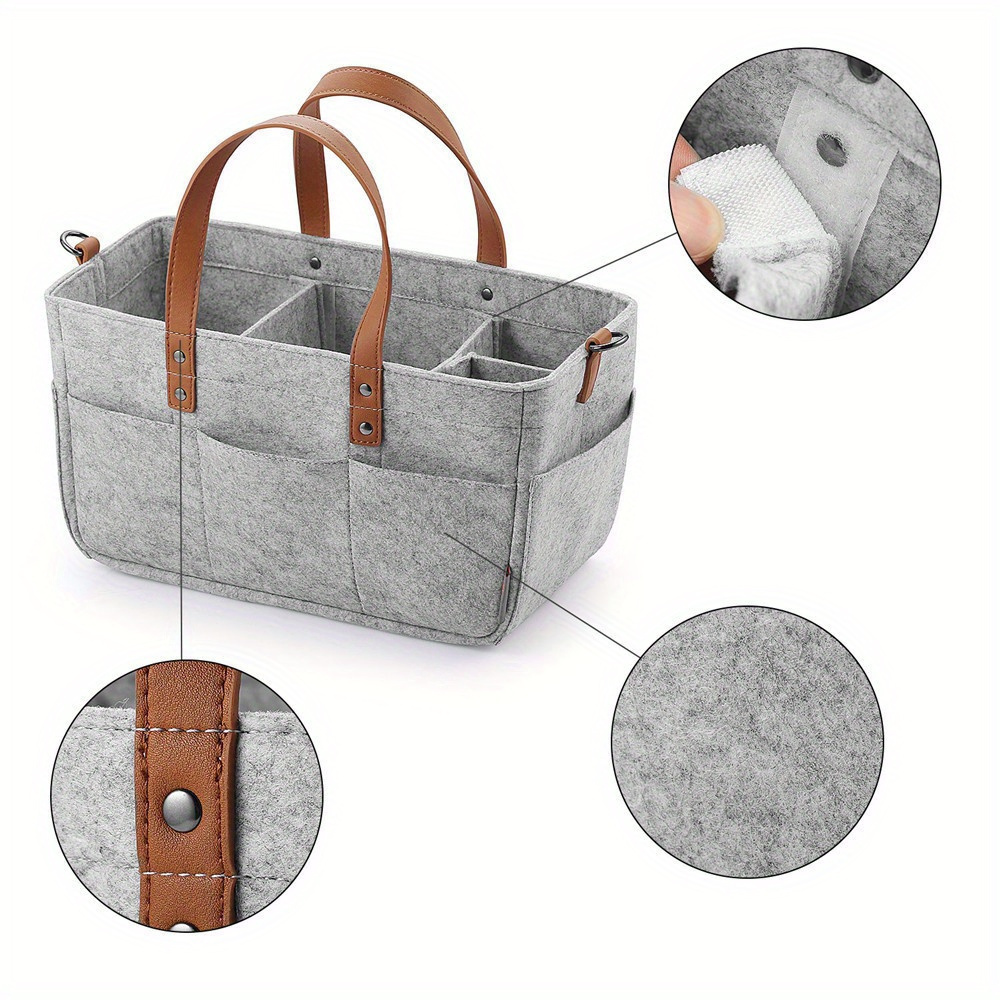 

Foldable Felt Storage Bag With Leather Handles - Perfect For Crafts And Supplies