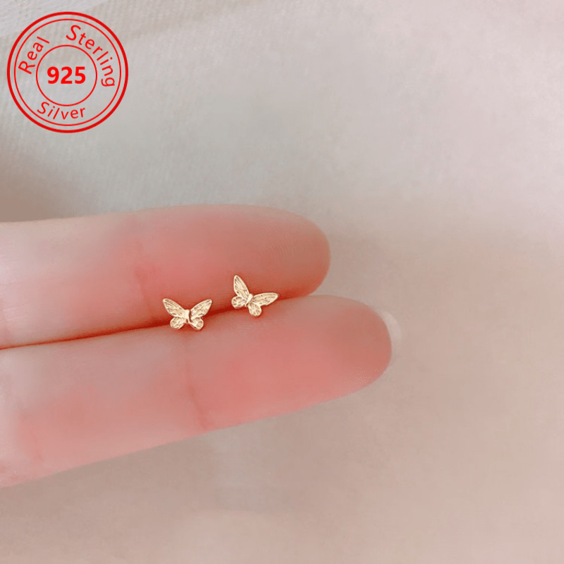 1 Pair Of S925 Sterling Stud Earrings -18k Golden Plated With Earrings - Simple And Elegant -925 Daily Wear To Prevent Allergies -
