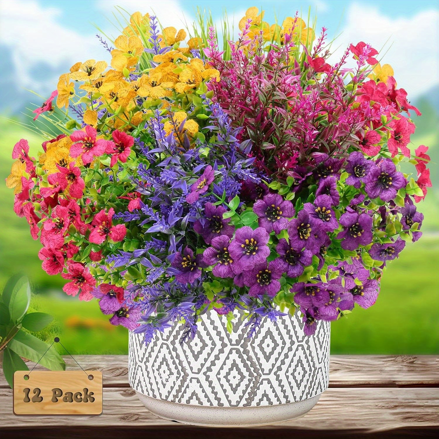 

Artificial Flowers For Outdoors, 12bundles Uv Resistant Fake Faux Flowers With Plastic Plants Lavender, Faux Silk Flowers Greenery Shrubs For Hanging Planter Porch Win