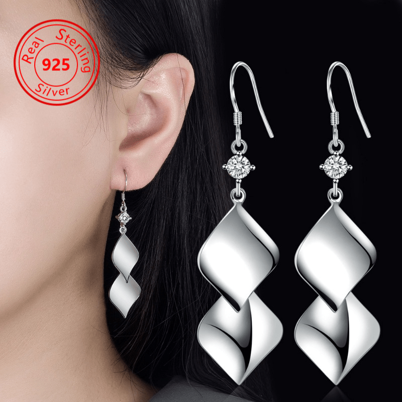 

1 Pair Of S925 Sterling Silver Double Curved Earrings -5g/ 0.17 Oz - Low Allergy - Platinum Plated With Shiny - Curved Swing - Everyday Wear And Gifts