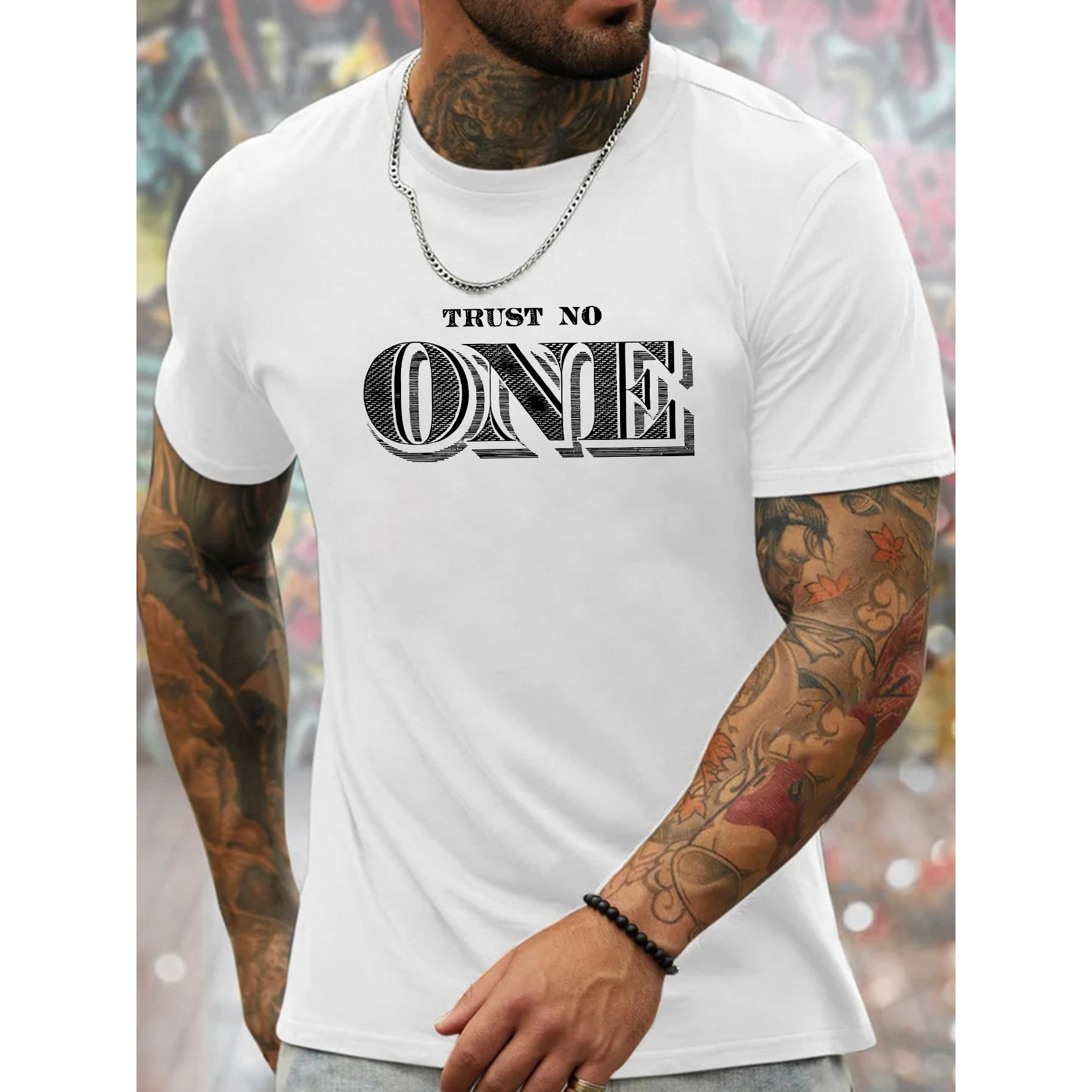 

Trust No 1 Print Short Sleeve T-shirt For Men, Summer Casual Athletic Crew Neck Top For Daily Wear