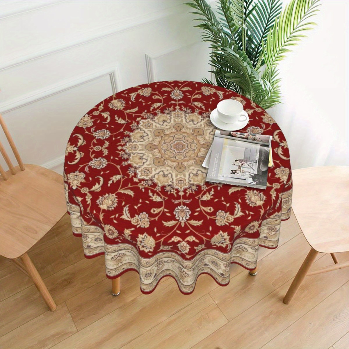 

Round Polyester Tablecloth - Machine Made Woven Fabric, Waterproof And Oil-proof, Heat Resistant Dining Table Cover For Christmas And Holiday Party Decorations - 1pc