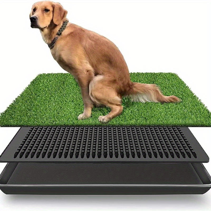 

Leak-proof Washable Dog Potty Tray With 3-layer System - Indoor/ Outdoor Puppy Training Pad, Durable Plastic Litter Box (includes 20x16 Inch Grass Mat) - Washable Dog Pee Pad Tray