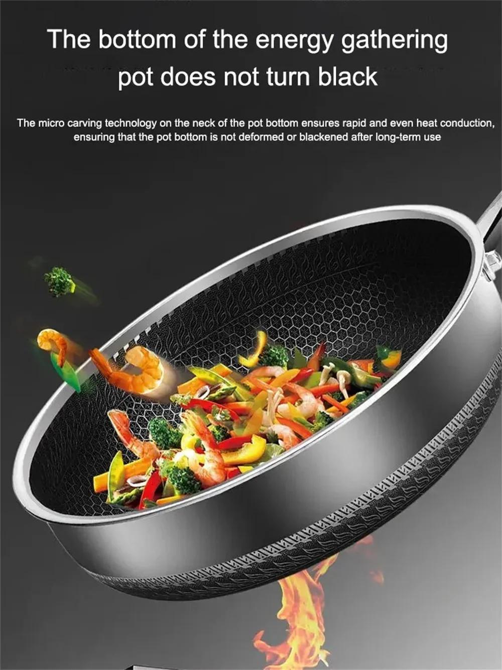 versatile tri ply stainless steel frying pan with glass lid honeycomb design for   cooking dishwasher safe compatible with all stove types details 0