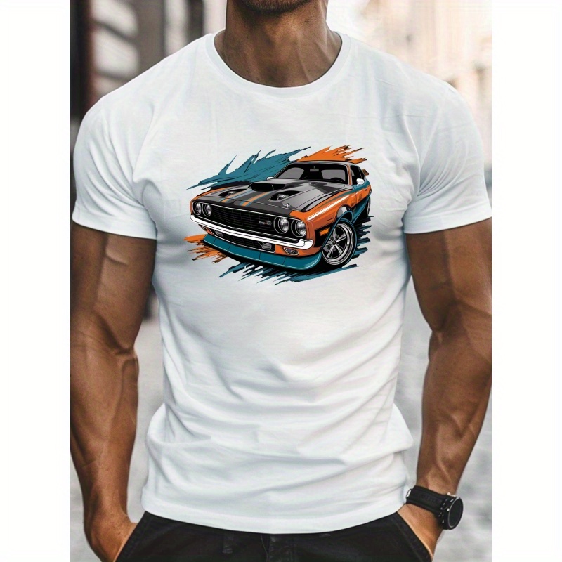 

Muscle Car Graphic Tee - Casual Crew Neck Short Sleeve T-shirt, Lightweight & Comfy For Summer