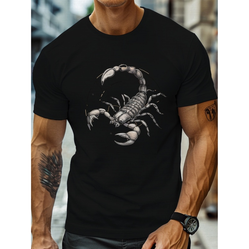 

Capricorn Graphic Print Men's Summer Short Sleeve Crew Neck Tees, Breathable Polyester Fabric T-shirt, Casual Comfortable Lightweight Top For Daily Wear