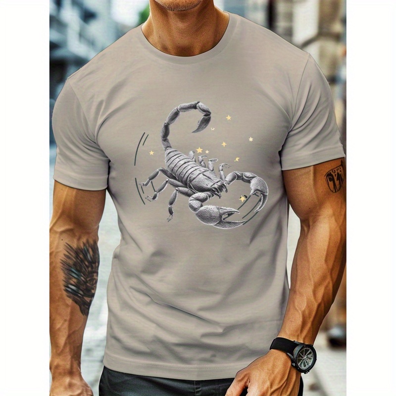 

Constellation Illustration Print, Men's Round Crew Neck Short Sleeve Tee, Casual T-shirt Casual Comfy Lightweight Top For Summer