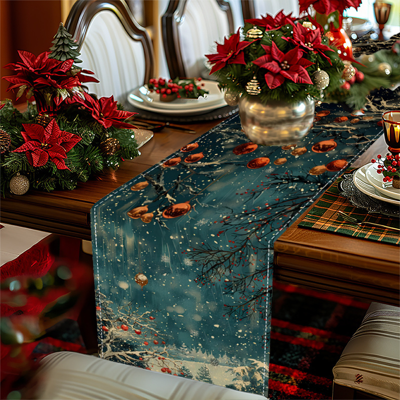 

Festive Christmas Table Runner: 2-tone Winter Design, Suitable For Home Dining Table Decoration - Linen, 90cm/36in, 140cm/55in, 183cm/72in