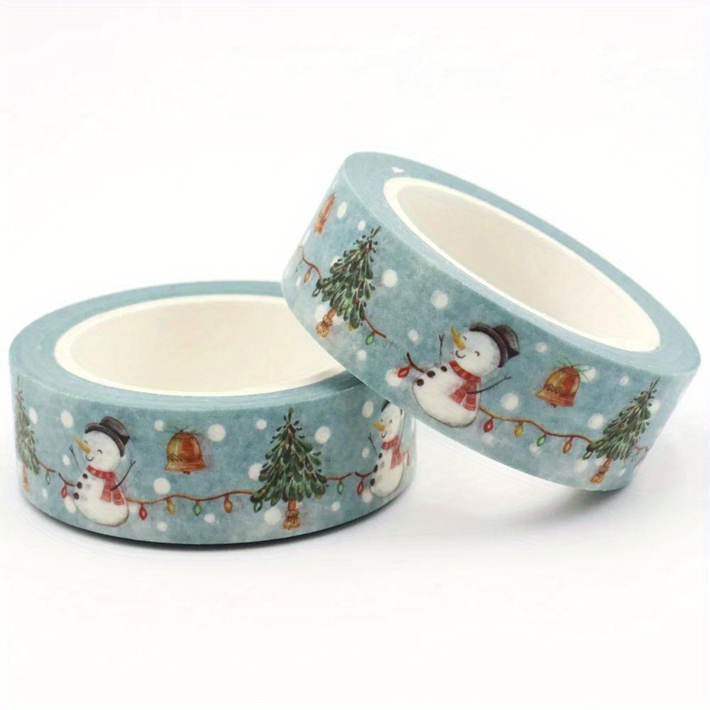 Christmas Washi Tape - 15mm X 10m, Watercolor Tree & Snowman Design, Decorative Adhesive For Scrapbooking, Diy Crafts, Gift Wrapping & Party Decor