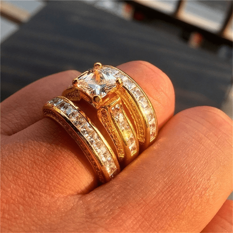 

Luxurious Couple Rings With -set Zirconia, 3 Pieces For Women's Accessories