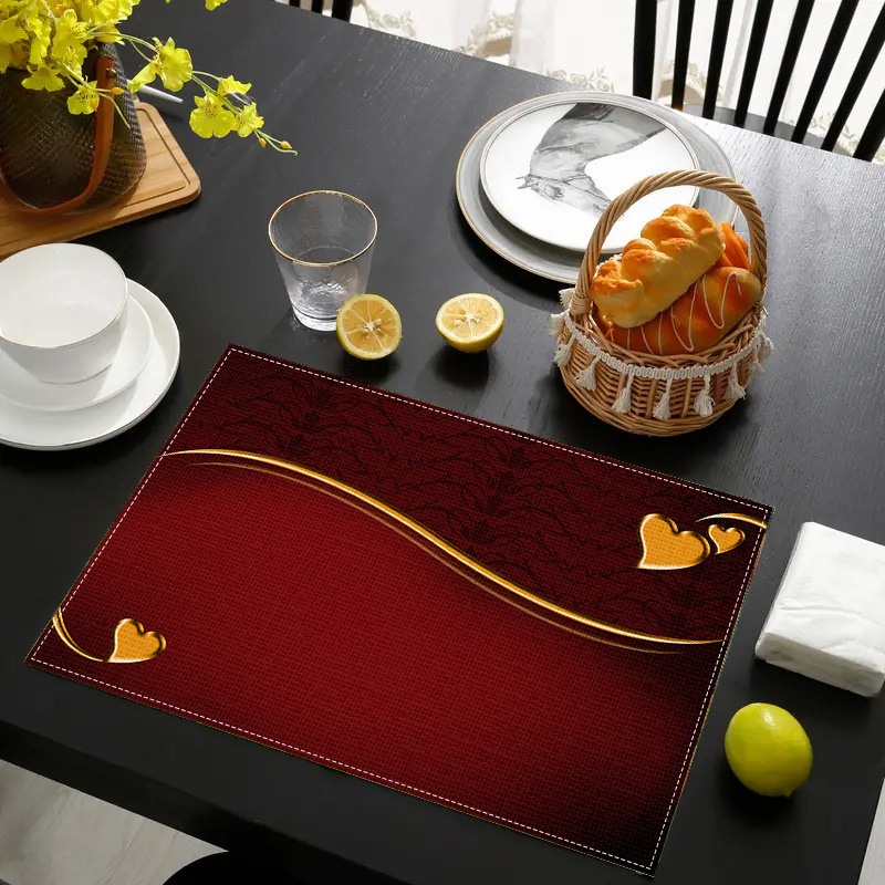 

Burgundy Love Heart Placemats Set (2/4/6pcs) - & Heat-resistant Polyester Dining Mats For Valentine's Day & Holiday Parties - , Hand Wash Only